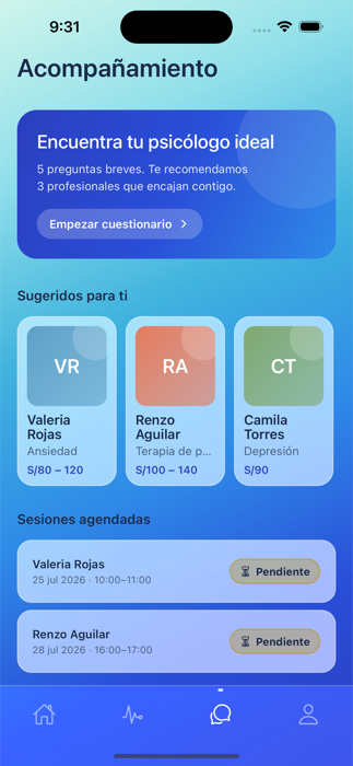Marketplace de psicólogos en la app de Innerly para pacientes
